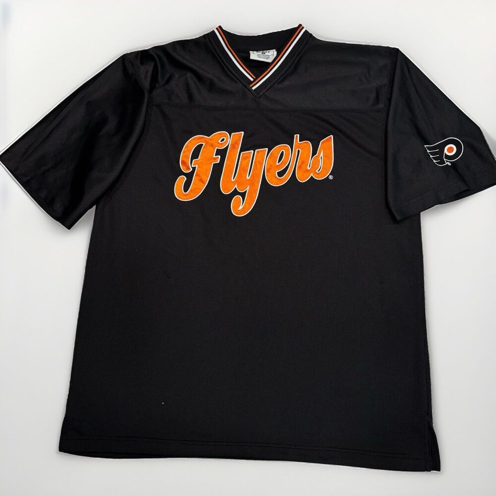 Vintage Flyers Jersey Mens Size Large Hockey Philadelphia Short Sleeve Black Lee